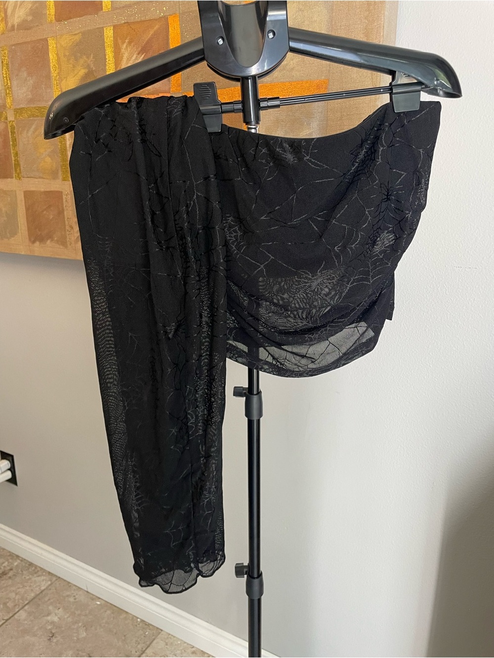 Forest Ink Two Piece Skirt and Strapless Crop - Spider Web Black Mesh - Lined